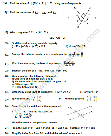 cbse class 7 mathematics worksheet set q